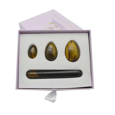 4 Stück Tiger-Auge Bohrerei Yoni Eier und Zauberstab Set mit Box perfekt für Feiertage und Steinschnitzerei Statuen Kollektion