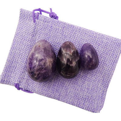 Edelstein-Schnitzerei Natur-Ametyst-Kristall-Eier-Set von 3PCS Hand geschnitzt Kegel-Jade-Eier für Frauen-Empowerment