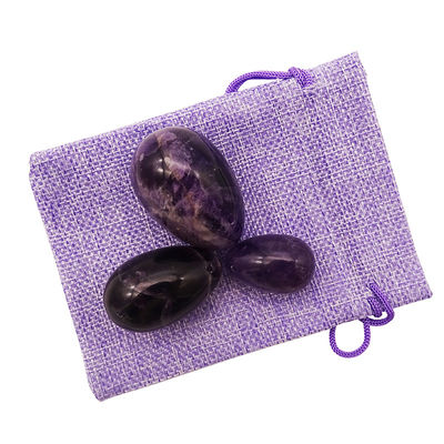 Edelstein-Schnitzerei Natur-Ametyst-Kristall-Eier-Set von 3PCS Hand geschnitzt Kegel-Jade-Eier für Frauen-Empowerment