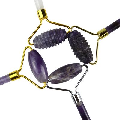 Gesichtsmassage Ausrüstung 2024 Amethyst Gesichts Jade Roller 100% Naturkristall Massager für Haut Auge Hals Schönheitsmittel