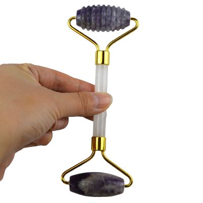 Anti-Fall-Gesichtsmassage-Werkzeug Natürliche Amethyst Guasha Roller mit Geräuschfreien Jade Stein