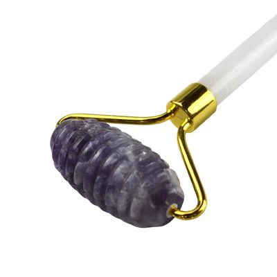 Anti-Fall-Gesichtsmassage-Werkzeug Natürliche Amethyst Guasha Roller mit Geräuschfreien Jade Stein
