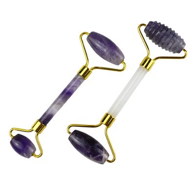 Anti-Fall-Gesichtsmassage-Werkzeug Natürliche Amethyst Guasha Roller mit Geräuschfreien Jade Stein