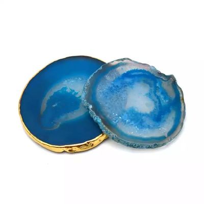 Oval polierte Naturkristall-Agat-Scheiben Gold Rande Agat-Coaster mit MASCOT Thema Oval Form Oval Design Oval