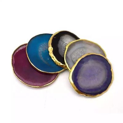 Oval polierte Naturkristall-Agat-Scheiben Gold Rande Agat-Coaster mit MASCOT Thema Oval Form Oval Design Oval