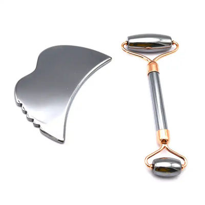 Energie Stein Guasha Massager für Gesicht Augen Hals Finger 5,5*14 cm Silber Terahertz Gesichtsrolle Gua Sha Set
