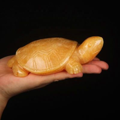 Feng Shui-Stil Polsterte Gelbe Jade Schildkröte Edelstein Schnitztisch Totem Glücksbringer