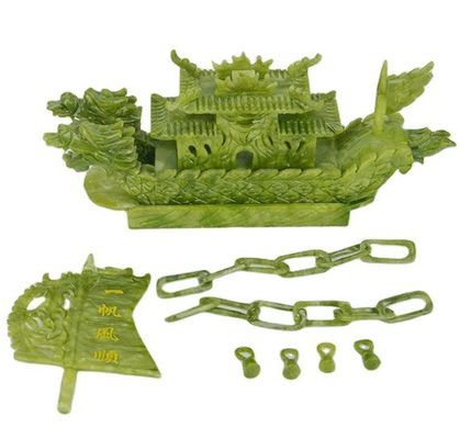 Handwerkliche 28cm Chinesische Glücksschmuck Dekoration Jade Stein Handwerk Drachenboote zum Ornament/Geschenk