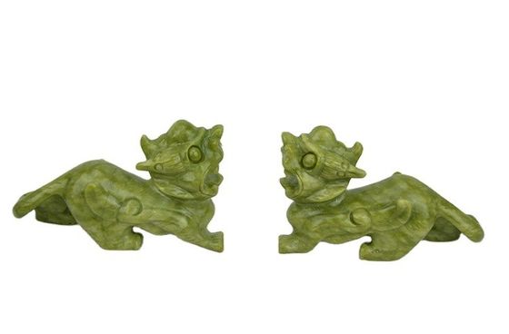 Grünes Handwerk Feng Shui Heimdekorationen Natürlicher Jade Polster Pixiu Ornamente Paar von 2 mit und Druckmethode Sonstiges