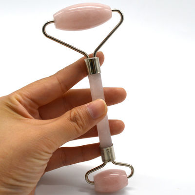 Customized Logo Availabled Rose Gold Jade Roller für Gesichtshautpflege 100% natürliche Doppelkopf Rose Quarz Gesichtsroller Gesichtsschlankung