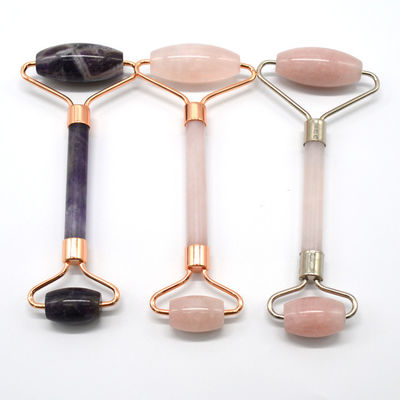 Customized Logo Availabled Rose Gold Jade Roller für Gesichtshautpflege 100% natürliche Doppelkopf Rose Quarz Gesichtsroller Gesichtsschlankung