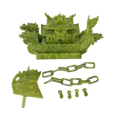 Handwerkliche 28cm Chinesische Glücksschmuck Dekoration Jade Stein Handwerk Drachenboote zum Ornament/Geschenk