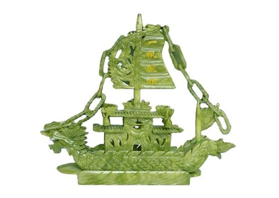 Handwerkliche 28cm Chinesische Glücksschmuck Dekoration Jade Stein Handwerk Drachenboote zum Ornament/Geschenk