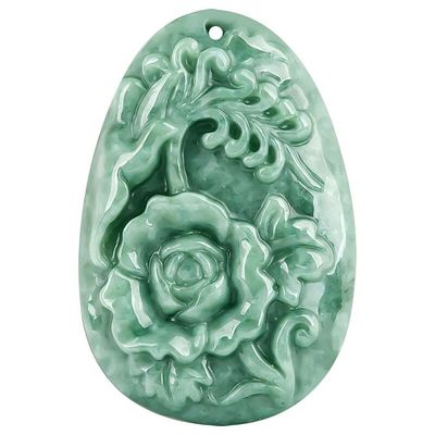 Jadeit-Peonienblume Magpie Anhänger Jade Pullover Kette atemberaubende Kunst Sammlerartikel für Männer und Frauen
