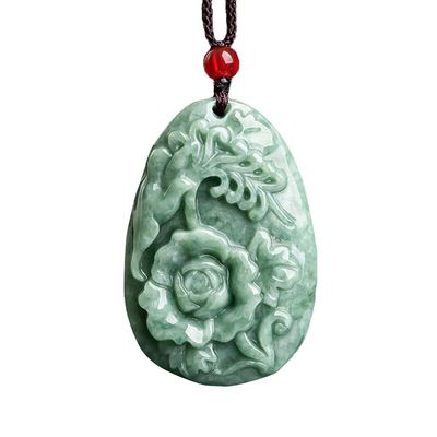 Jadeit-Peonienblume Magpie Anhänger Jade Pullover Kette atemberaubende Kunst Sammlerartikel für Männer und Frauen