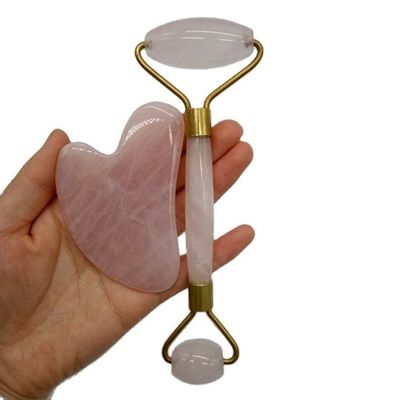 Anti-Aging Gesichtsrolle und Guasha Set echte 100% Jade-Rolle für Gesicht Massager reduziert Falten Rose Quarz Körpermassager