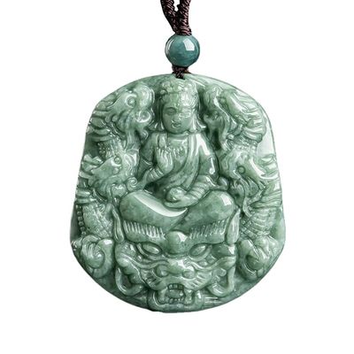 Neun Drachen aus natürlichem Jade geschnitzt Guan Yin Anhänger Halskette Eine einzigartige Ergänzung zu Ihrer Schmuckkollektion