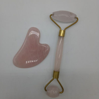 Anti-Aging Gesichtsrolle und Guasha Set echte 100% Jade-Rolle für Gesicht Massager reduziert Falten Rose Quarz Körpermassager