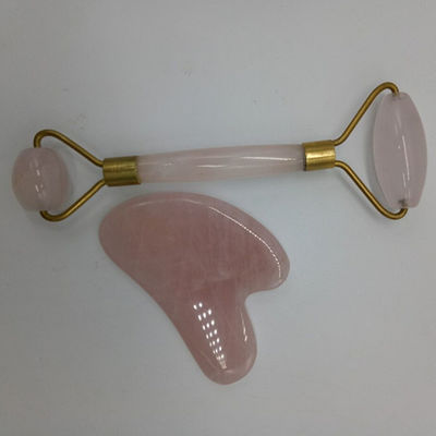 Anti-Aging Gesichtsrolle und Guasha Set echte 100% Jade-Rolle für Gesicht Massager reduziert Falten Rose Quarz Körpermassager