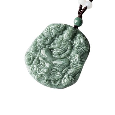Neun Drachen aus natürlichem Jade geschnitzt Guan Yin Anhänger Halskette Eine einzigartige Ergänzung zu Ihrer Schmuckkollektion