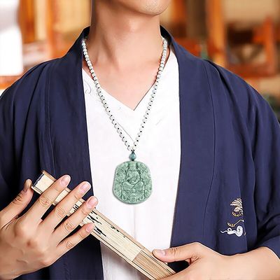Neun Drachen aus natürlichem Jade geschnitzt Guan Yin Anhänger Halskette Eine einzigartige Ergänzung zu Ihrer Schmuckkollektion