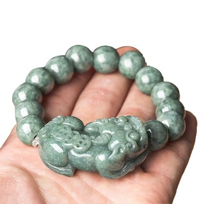 Schnitzende Jadeit Armband Öl Grün Pixiu Männer und Frauen Charme Armbänder Accessoires Geburtstagsgeschenk Ring 13mm Perlen Durchmesser