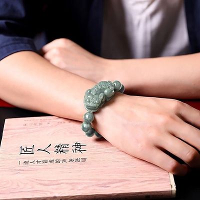 Schnitzende Jadeit Armband Öl Grün Pixiu Männer und Frauen Charme Armbänder Accessoires Geburtstagsgeschenk Ring 13mm Perlen Durchmesser