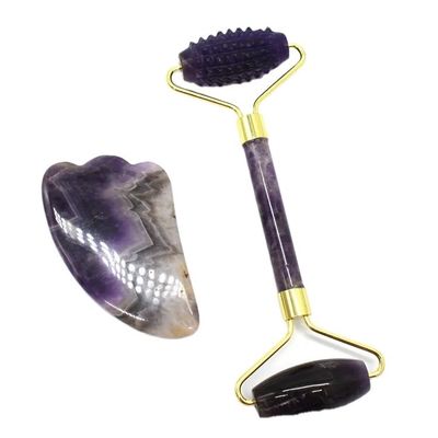 Gesichts- und Körpermassage Guasha Schönheitsmittel Trending Produkt 2024 Natürlicher Amethyst Jade Gesichtsroller Gua Sha Massager