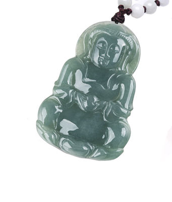Natürlicher Jade Guanyin Anhänger Grün Smaragd Jadeit Charme Halskette Amulet für Damen-Männer Schmuck Elegant und stilvoll