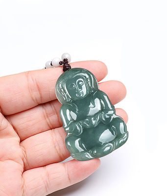 Natürlicher Jade Guanyin Anhänger Grün Smaragd Jadeit Charme Halskette Amulet für Damen-Männer Schmuck Elegant und stilvoll