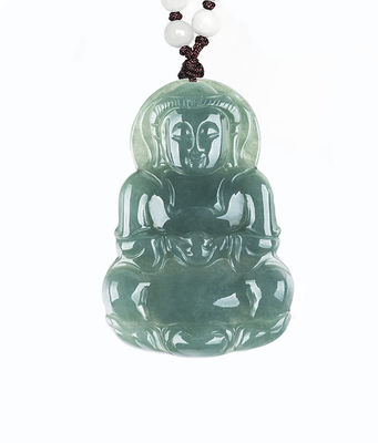 Natürlicher Jade Guanyin Anhänger Grün Smaragd Jadeit Charme Halskette Amulet für Damen-Männer Schmuck Elegant und stilvoll