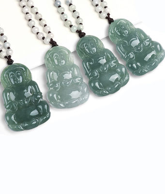 Natürlicher Jade Guanyin Anhänger Grün Smaragd Jadeit Charme Halskette Amulet für Damen-Männer Schmuck Elegant und stilvoll