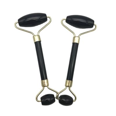 2024 Natürlicher Schwarzer Obsidian Gua Sha Jade Gesichts-Guasha-Roller-Massager für Gesichts- und Nackenpflege Schönheit von Silver Metal