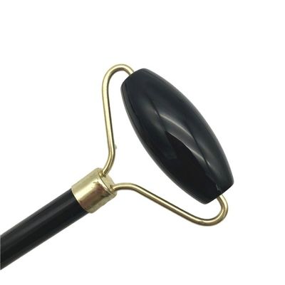 2024 Natürlicher Schwarzer Obsidian Gua Sha Jade Gesichts-Guasha-Roller-Massager für Gesichts- und Nackenpflege Schönheit von Silver Metal