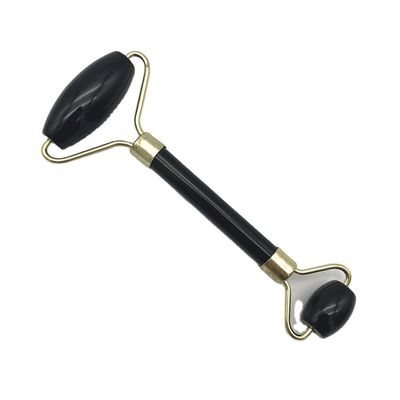 2024 Natürlicher Schwarzer Obsidian Gua Sha Jade Gesichts-Guasha-Roller-Massager für Gesichts- und Nackenpflege Schönheit von Silver Metal