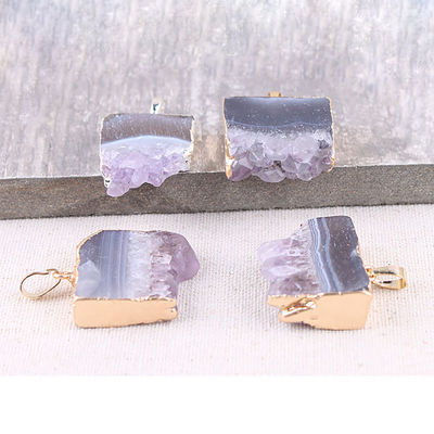 Feng Shui Natürlicher Druzy Quarz Agat Amethyst Halskette mit vergoldetem Anhänger und Kristallsteinen