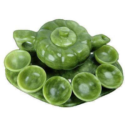 Chinesische traditionelle Handwerk Jade Teekanne Set mit 6 Tassen und 1 Jade Platte Limited Edition Gemstone Collection