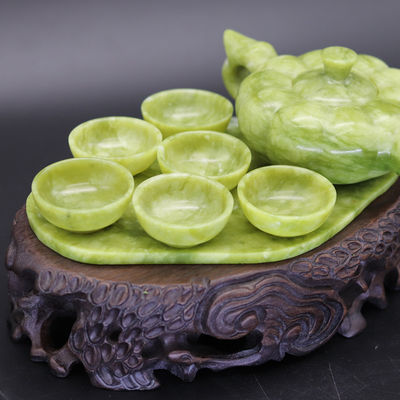 Chinesische traditionelle Handwerk Jade Teekanne Set mit 6 Tassen und 1 Jade Platte Limited Edition Gemstone Collection