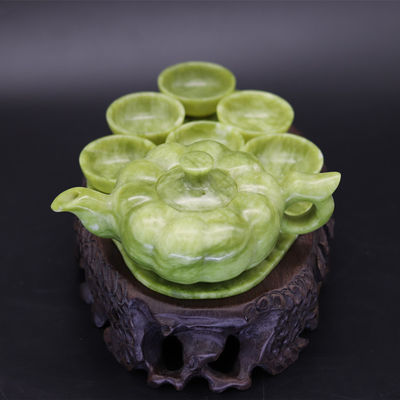 Chinesische traditionelle Handwerk Jade Teekanne Set mit 6 Tassen und 1 Jade Platte Limited Edition Gemstone Collection