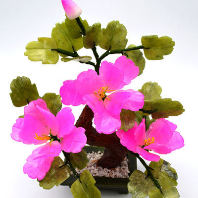 Customized Logo verfügbard Chinesische Jade Stein Blumen Bäume Rote dekorative Blumen Kristall Bäume für B2B Marke