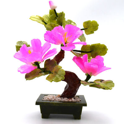 Customized Logo verfügbard Chinesische Jade Stein Blumen Bäume Rote dekorative Blumen Kristall Bäume für B2B Marke