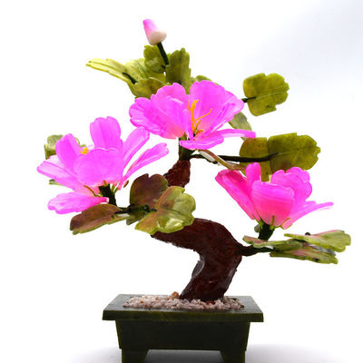 Customized Logo verfügbard Chinesische Jade Stein Blumen Bäume Rote dekorative Blumen Kristall Bäume für B2B Marke