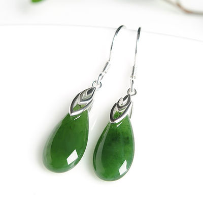 925 Sterling Silber Design Grün Nephrit Jade Tropfen Ohrringe mit Custom Logo Sublimation Druck