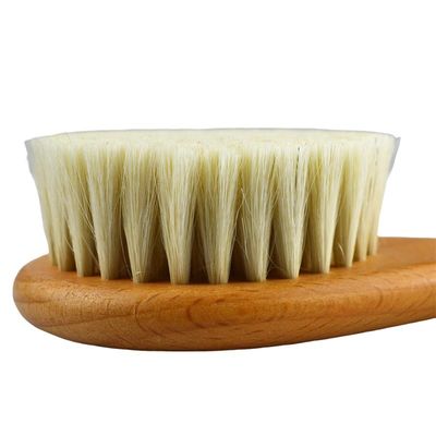 Natürliche weiche Bürsten Wolle Trockene Bürste Holzgriff Baby Haar Bürste Custom LOGO Gesichtskörper Reinigung Bad Werkzeug für Hautmassage