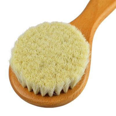 Natürliche weiche Bürsten Wolle Trockene Bürste Holzgriff Baby Haar Bürste Custom LOGO Gesichtskörper Reinigung Bad Werkzeug für Hautmassage