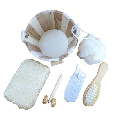 Körpermassagegerät Fassbad Fünfstück mit Bimsstein Gesichtsmassager Shampoo Kamm Toilettsponge und Duschpoof