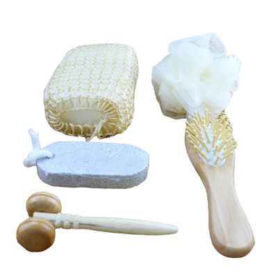 Körpermassagegerät Fassbad Fünfstück mit Bimsstein Gesichtsmassager Shampoo Kamm Toilettsponge und Duschpoof