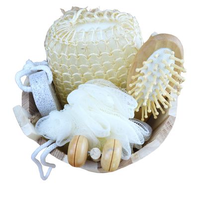 Körpermassagegerät Fassbad Fünfstück mit Bimsstein Gesichtsmassager Shampoo Kamm Toilettsponge und Duschpoof