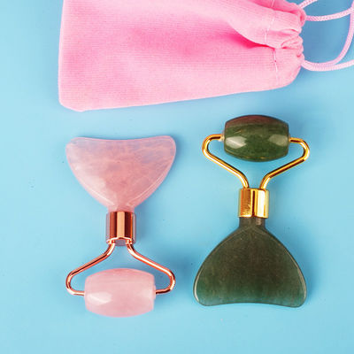 Mini Rose Quarz Jade Roller Augen Hautpflege Gua Sha Board Multifunktionales Gesichtsschönheitsgerät innerhalb von 90 Zeichen