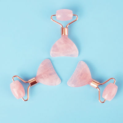 Mini Rose Quarz Jade Roller Augen Hautpflege Gua Sha Board Multifunktionales Gesichtsschönheitsgerät innerhalb von 90 Zeichen
